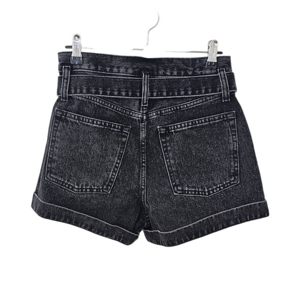 Abercrombie & Fitch Natural Rise Denim Shorts, Cotton, Black Wash, Tie Waist, 26 - Picture 4 of 8
